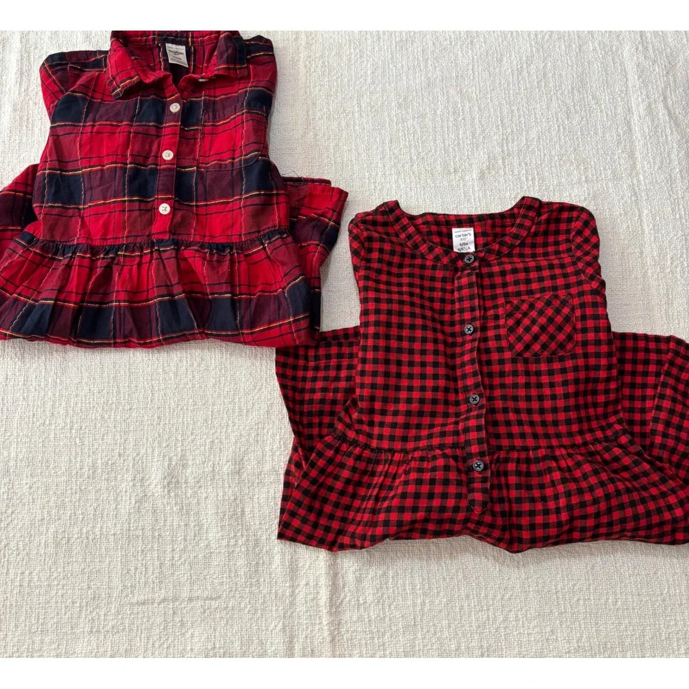 OshKosh & Carters Girls Red Plaid Holiday Dress Bundle Size 6 6X Lot of 2